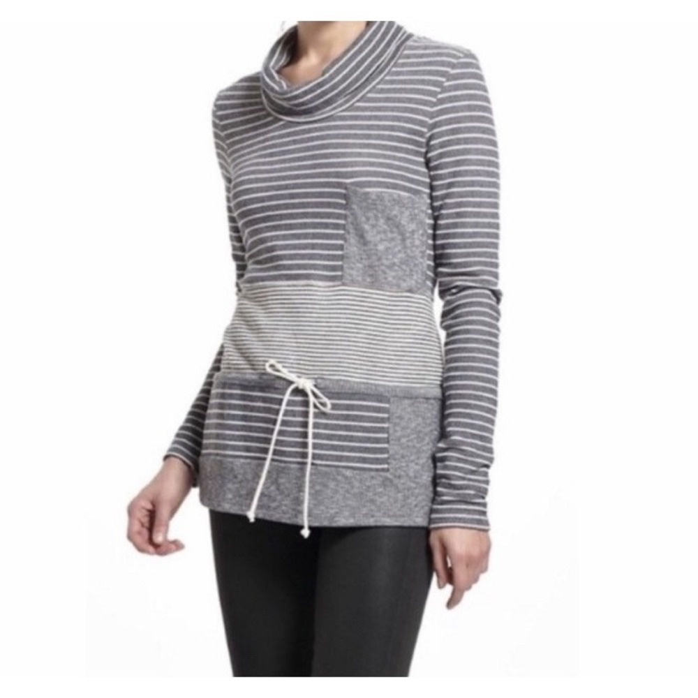 Saturday Sunday Anthropologie Gray Striped Cowl Neck Tunic Pullover Small